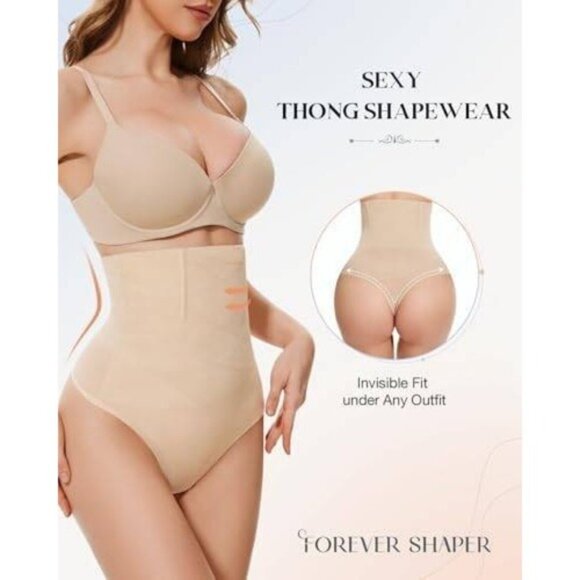 High-Waisted Tummy Control Thong - 2 Pack- Women's Compression Body Shaper Small - Picture 4 of 7